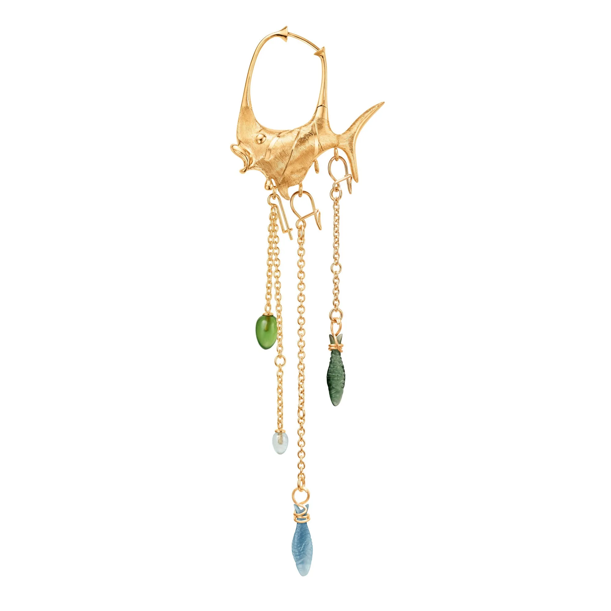 Young Fish 18K Gold Earring-Pendant w. Aquamarine Fish